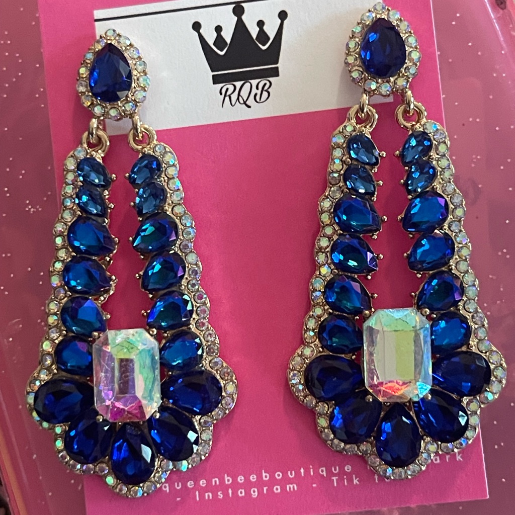 Royal Blue And Gold Drop Earrings 45$
